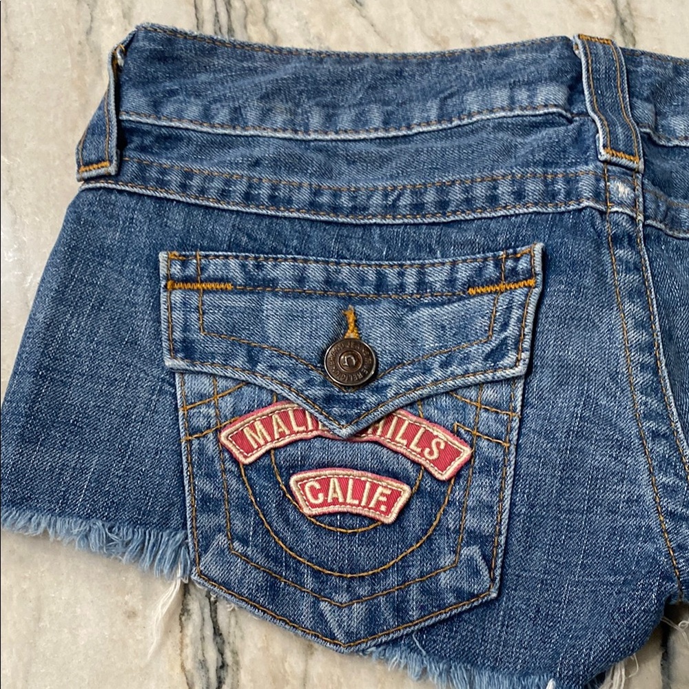 True Religion Cutoff Women's Shorts with Patch Details - Blue - Picture 3 of 10